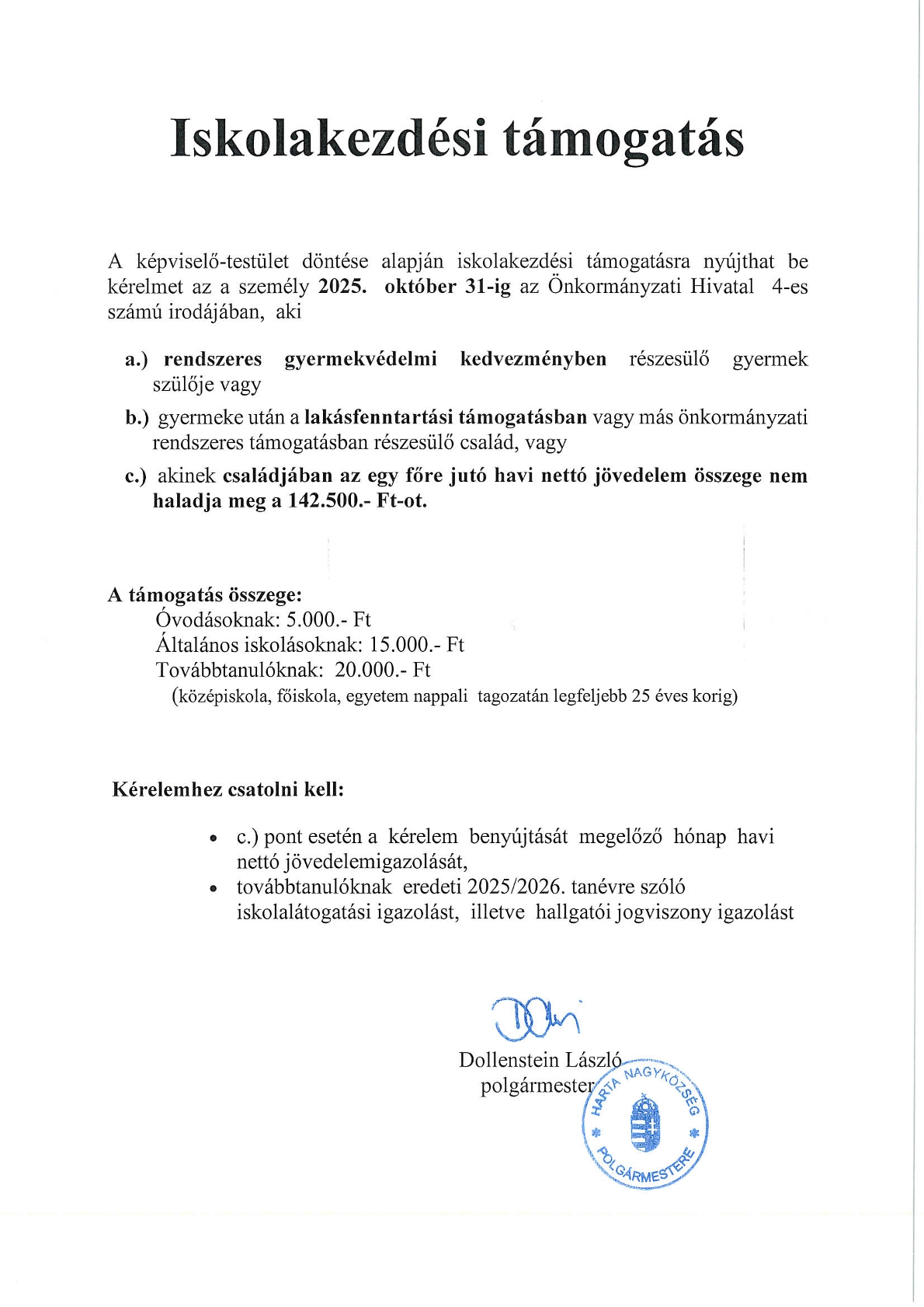Iskolakezdési támogatás