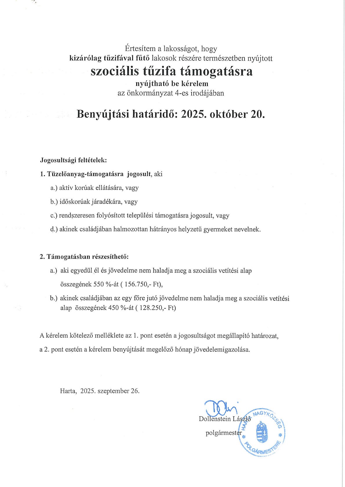 szoc.tűzifa 2025 kiírás