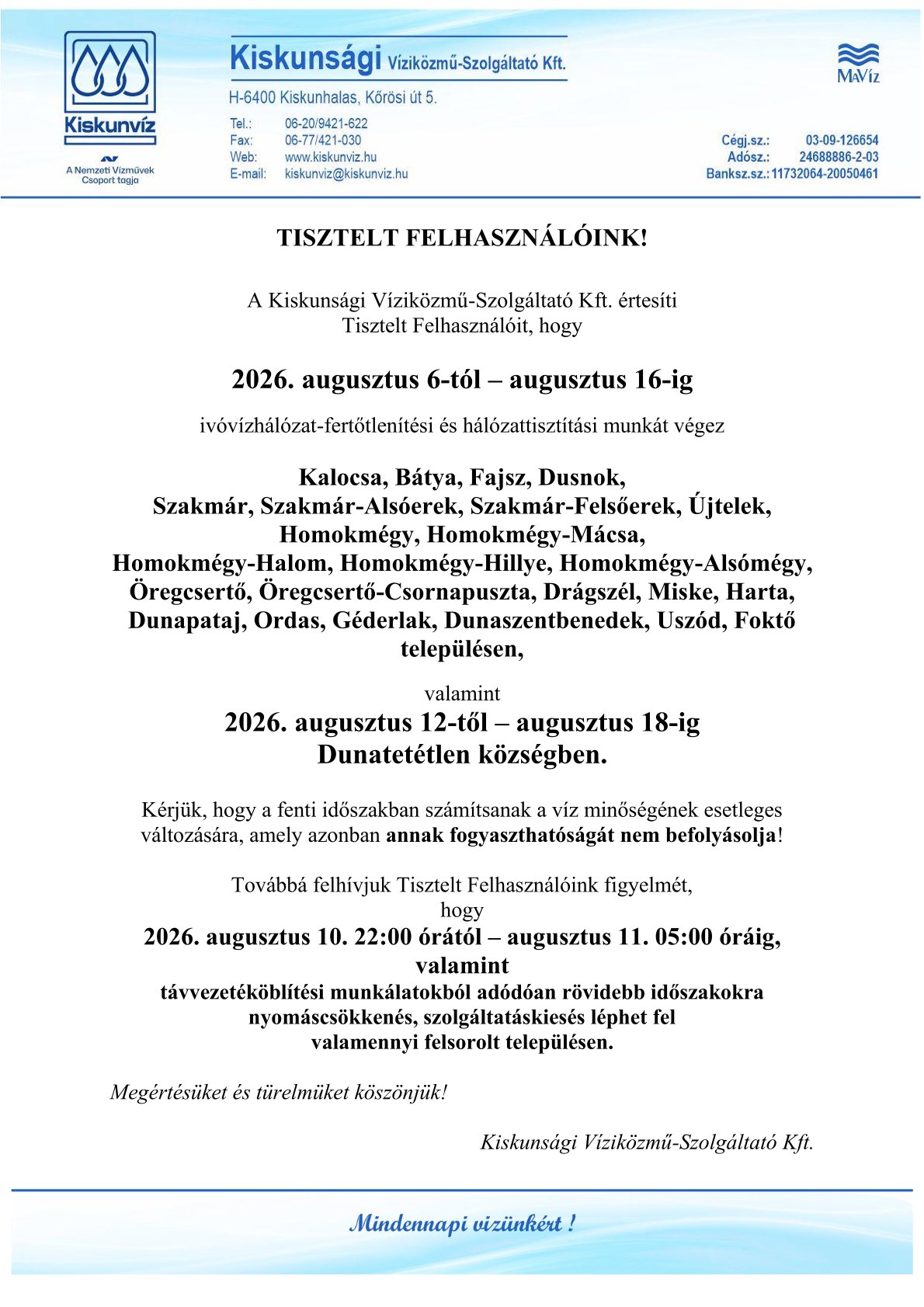 Fertőtlenítés hirdetmény Kalocsa Kistérség 2026. III