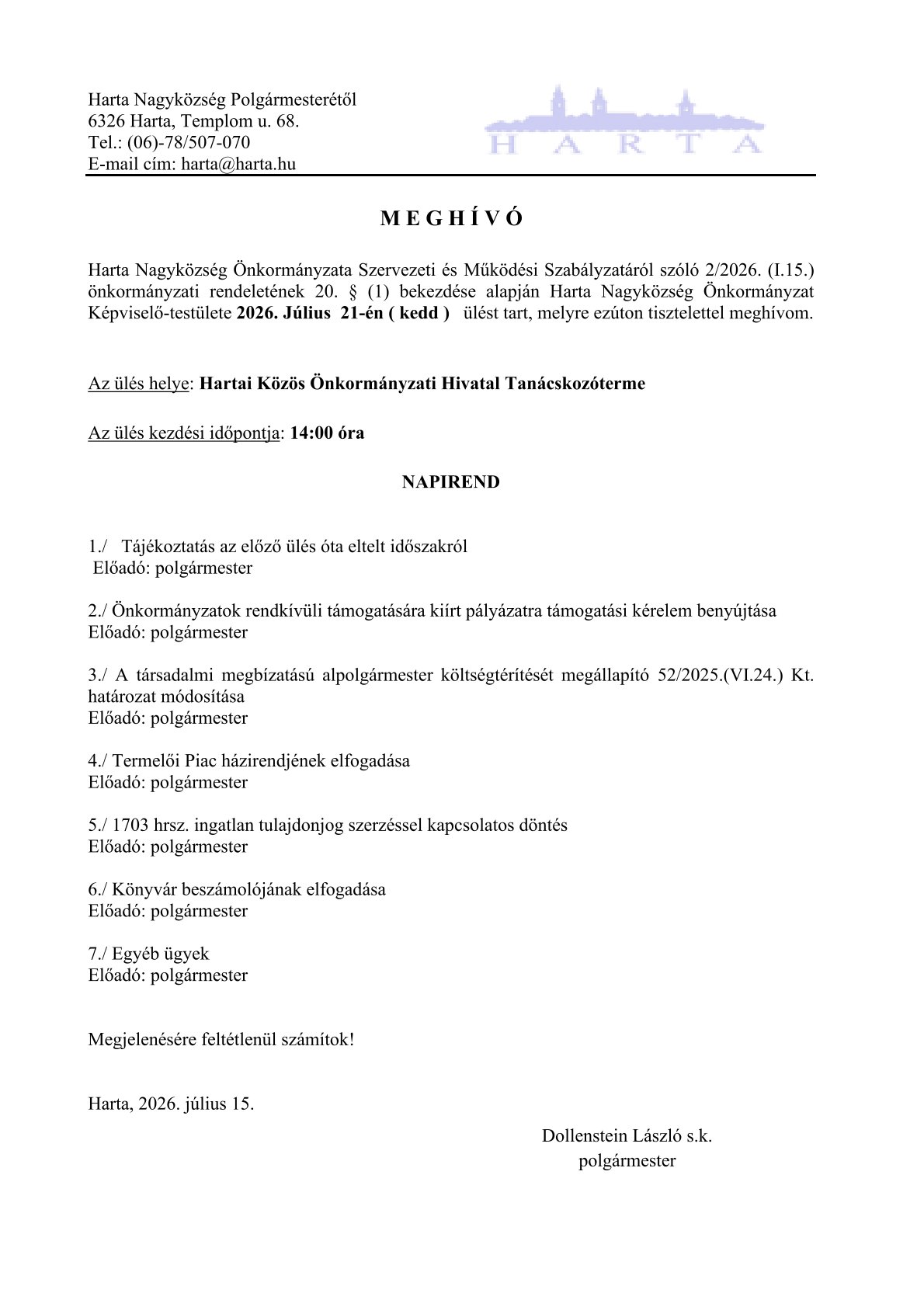 Meghivo KT 20260721 2