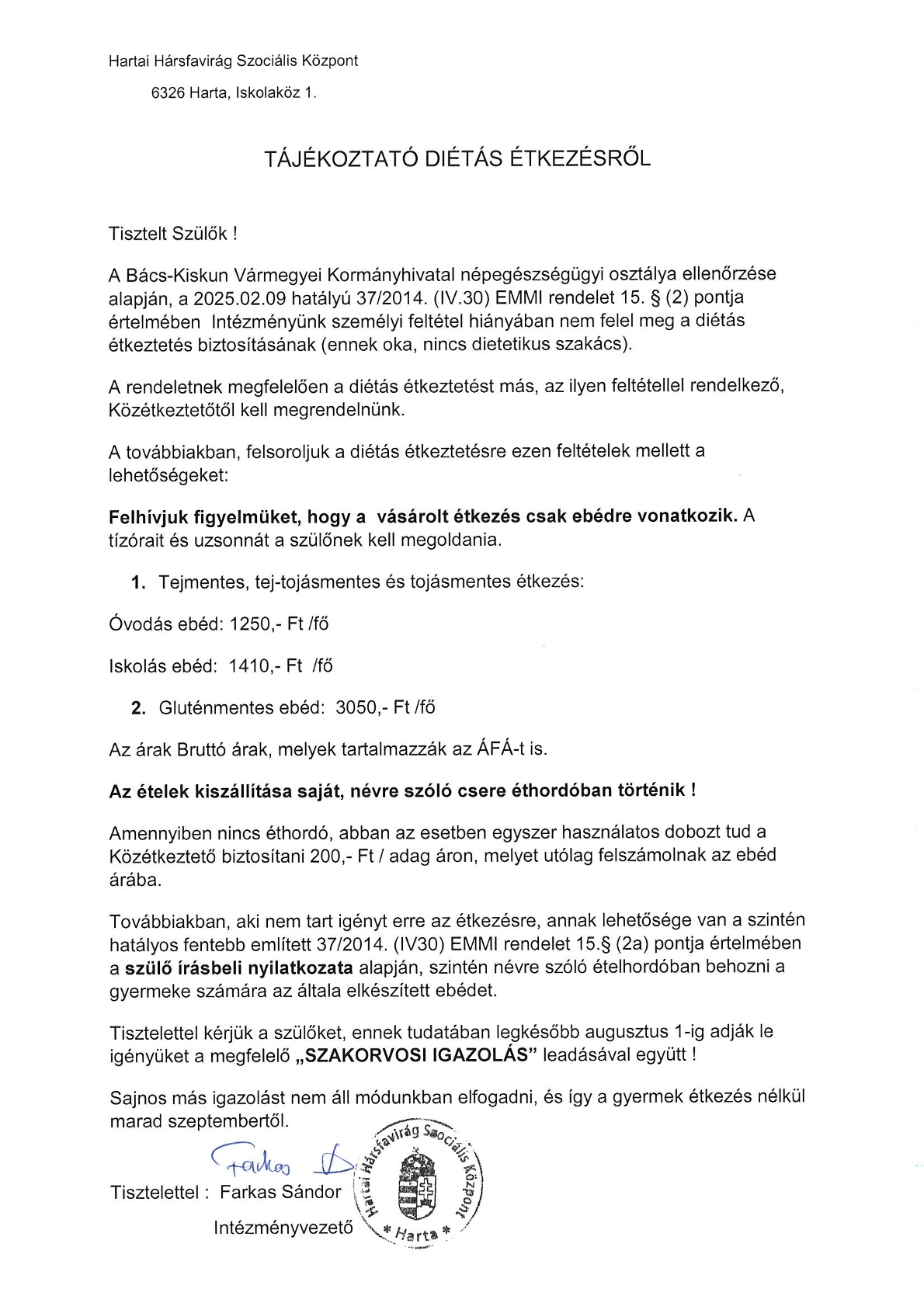Tájékoztató diétás étkezésről