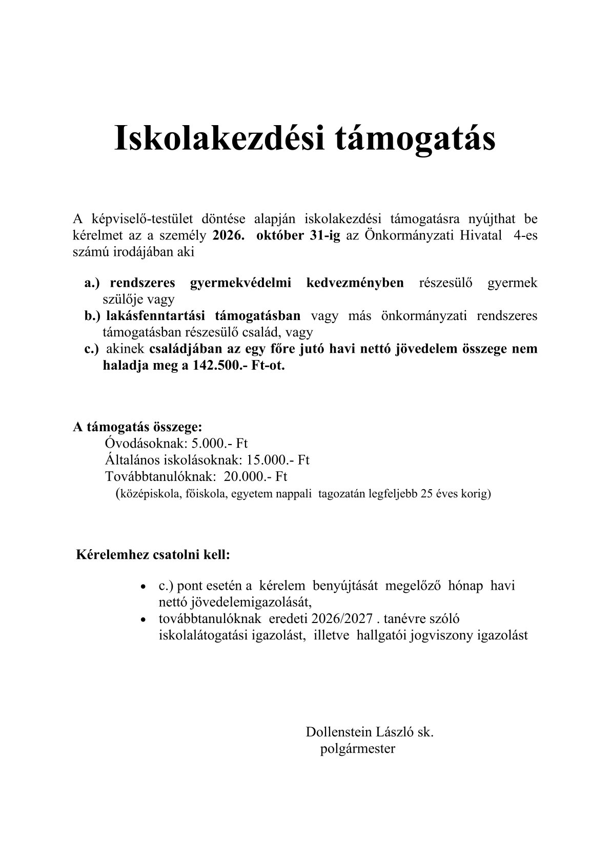 iskolakezdési támogatás 2026 2027